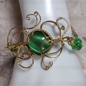 Gold Wire Wrapped Stone Bracelet